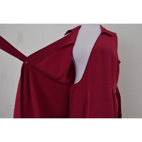 Vintage 80s Magenta Polyester Wrap Dress By Tess | size 14 - Picture 6 of 9